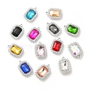 Alloy Glass Pendants, Crystal Rhinestone Rectangle Charm, Platinum, Mixed Color, 23.5x16.5x6.5mm, Hole: 2mm(ALRI-C007-06P)