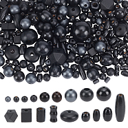 Elite Natural Wood Beads, Mixed Shapes, Black, 6~30x6~30mm, Hole: 2~4.5mm; about 700~740pcs/set(WOOD-PH0002-41)