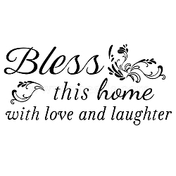 PVC Quotes Wall Sticker, for Stairway Home Decoration, Word Bless This Home with Love and Laughter, Black, 50x23cm(DIY-WH0200-065)
