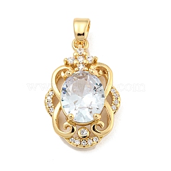 Brass Micro Pave Clear Cubic Zirconia Pendants, with Glass, Flower, Clear, 22x14x7mm, Hole: 4x2.5mm(KK-P263-26KCG-03)