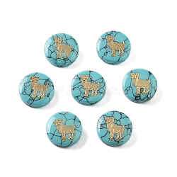 Synthetic Turquoise Beads, with Golden Tone Brass Slices, Flat Round with Constellations, Aries, 15x5mm, Hole: 1mm(G-F775-C01)