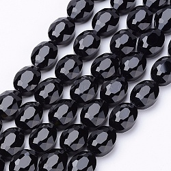 Black Faceted Oval Glass Bead Strands, Crystal Bead Strands, 16x12~13x7mm, Hole: 1mm, 20pcs/strand, 12.5 inch(X-GLAA-S003-16x13mm-05)