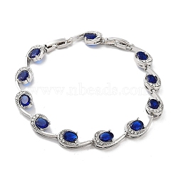 Platinum Alloy Teardrop Link Chain Bracelets, with Rhinestone, Capri Blue, 8-1/4 inch(21cm), Link: 8.5mm(BJEW-A005-01A)