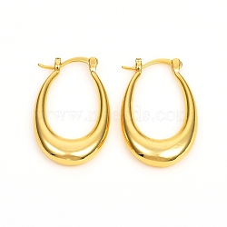 Brass Hoop Earrings, Long-Lasting Plated, Oval, Real 18K Gold Plated, 28x18x4.8mm, Pin: 0.7x1mm(EJEW-F250-02-G)
