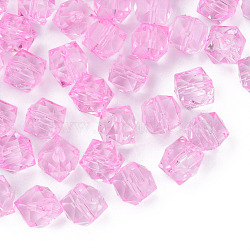 Transparent Acrylic Beads, Faceted, Cube, Pearl Pink, 10x11x11mm, Hole: 2mm, about 670pcs/500g(MACR-S373-132-B07)