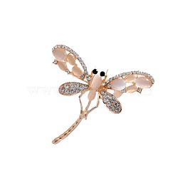 Dragonfly Alloy Crystal Rhinestone Insect Brooch, Light Gold, 56x50mm(PW-WG14DEB-01)