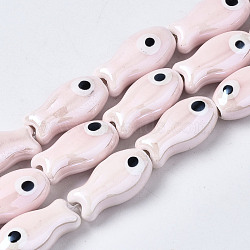 Handmade Porcelain Ceramic Beads Strands, Bright Glazed Porcelain, Fish, Lavender Blush, 19x10x8mm, Hole: 1.5mm, about 17pcs/strand, 12.40 inch(31.5cm)(PORC-T006-03Q)