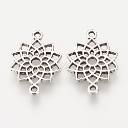 Tibetan Style Alloy Links connectors, Flower, Cadmium Free & Lead Free, Chakra Sahasrara, Antique Silver, 20x14x1.5mm, Hole: 1mm(X-TIBEP-S315-32AS-RS)