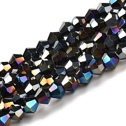 Opaque Solid Color Electroplate Glass Beads Strands, AB Color Plated, Faceted, Bicone, Black, 4x4mm, Hole: 0.8mm, about 82~85pcs/strand, 12.01~12.2 inch(30.5~31cm)(EGLA-A039-P4mm-B17)