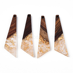 Transparent Resin & Walnut Wood Pendants, with Gold Foil, Quadrilateral Charms, Floral White, 49x13x3.5mm, Hole: 2mm(RESI-N039-70A)