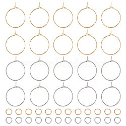 120Pcs 2 Color 316 Surgical Stainless Steel Hoop Earring Findings, Wine Glass Charms Rings, with 240Pcs 304 Stainless Steel Jump Rings, Golden & Stainless Steel Color, 21 Gauge, 15x0.7mm, 60Pcs/color(STAS-UN0043-01)