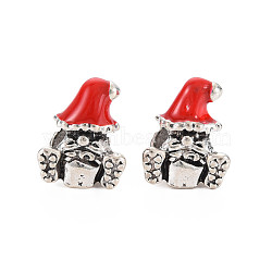 Rack Plating Alloy Enamel European Beads, Large Hole Beads, Cadmium Free & Nickel Free & Lead Free, Father Christmas, Antique Silver, Red, 15.5x12.5x10mm, Hole: 4.5mm(MPDL-N039-144)