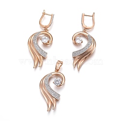 Brass Micro Pave Cubic Zirconia Jewelry Sets, Pendant and Earrings, Long-Lasting Plated, Wing, Light Gold, 45mm, Hole: 4x6mm, 52mm, Pin: 0.9mm(SJEW-F189-10KCG)