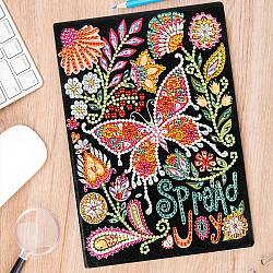 DIY Animal Theme Notebook Diamond Painting Kits, Including A5 Notebook, Resin Rhinestones, Diamond Sticky Pen, Tray Plate and Glue Clay, Butterfly Pattern, 210x150mm, 50 pages/book(DIAM-PW0004-112C)