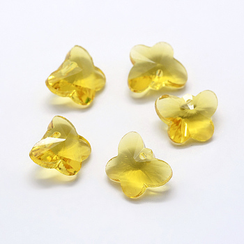 Transparent Glass Pendants, Faceted, Butterfly Charms, Gold, 12x15x8mm, Hole: 1.5mm