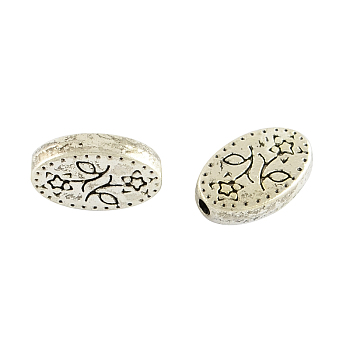 Oval Alloy Beads, Tibetan Style, Cadmium Free & Nickel Free & Lead Free, Antique Silver, 12x8x3mm, Hole: 1.5mm