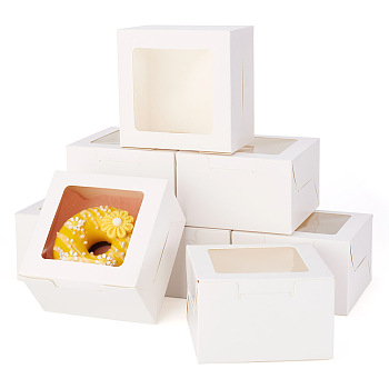 Square Paper Biscuit Boxes with Square Clear Window, for Party, Wedding, Bakery Box, White, 10x10x6.5cm, Window: 71x71mm