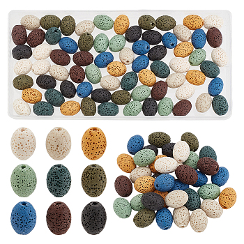 81pcs 9 colors Natural Lava Rock Beads Strands, Dyed, Rice, Mixed Color, 15~15.5x11~11.5mm, Hole: 2mm, 9pcs/color