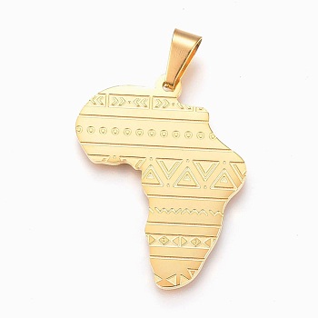 304 Stainless Steel Pendants, Africa Map, Golden, 38x30x2mm, Hole: 5x10mm