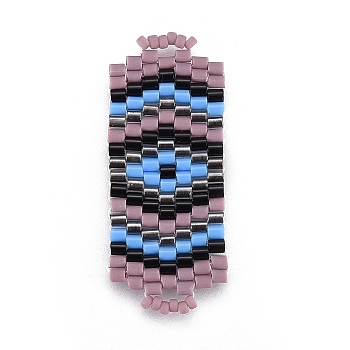 MIYUKI & TOHO Handmade Japanese Seed Beads Links, Loom Pattern, Rectangle, Cornflower Blue, 34~35x14~14.5x1.6~2mm, Hole: 1.8~2mm