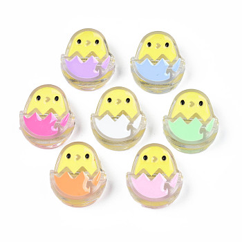 Transparent Acrylic Beads, with Enamel, Egg, Mixed Color, 26x22x9mm, Hole: 3mm