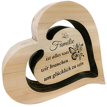DIY Unfinished Wood Heart Cutouts, Floating Display Decorations, for Craft Painting Supplies, German Word Familie, Butterfly Pattern, 20x17cm