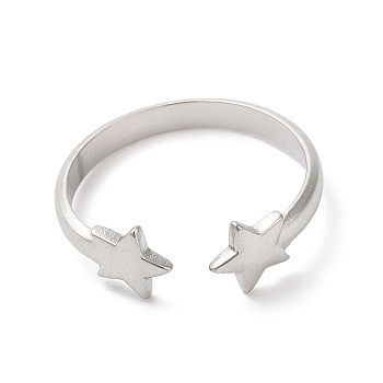 304 Stainless Steel Double Star Open Cuff Ring for Women, Stainless Steel Color, Inner Diameter: 18mm