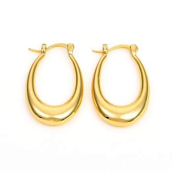 Brass Hoop Earrings, Long-Lasting Plated, Oval, Real 18K Gold Plated, 28x18x4.8mm, Pin: 0.7x1mm