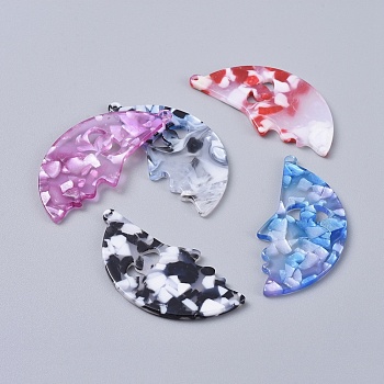 Cellulose Acetate(Resin) Pendants, Right Face, Mixed Color, 51x25.5x2.5mm, Hole: 1.4mm