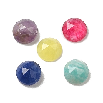 Natural Mixed Gemstone Cabochons, Faceted, Half Round, Mixed Dyed and Undyed, 6x2.5mm