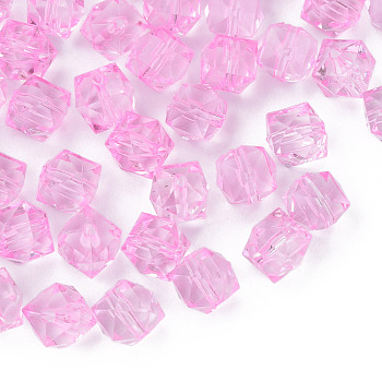 Transparent Acrylic Beads, Faceted, Cube, Pearl Pink, 10x11x11mm, Hole: 2mm, about 670pcs/500g