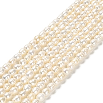 Natural Cultured Freshwater Pearl Beads Strands, Rice, Grade 2A++, White, 5~6x4~4.5mm, Hole: 0.5mm, about 62pcs/strand, 14.25''(36.2cm)