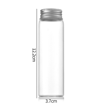 Clear Glass Bottles Bead Containers, Screw Top Bead Storage Tubes with Aluminum Cap, Column, Silver, 3.7x12cm, Capacity: 90ml(3.04fl. oz)