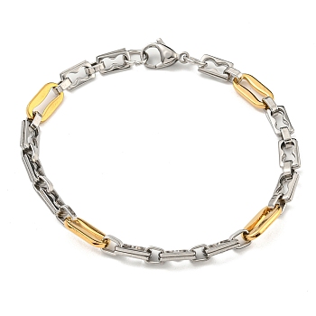 Two Tone 304 Stainless Steel Oval & Rectangle Link Chain Bracelet, Golden & Stainless Steel Color, 9 inch(22.7cm), Wide: 7mm