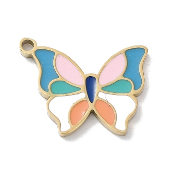 Ion Plating(IP) 304 Stainless Steel Pendants, with Enamel, Butterfly Charm, Golden, 13x16x1.5mm, Hole: 1.4mm