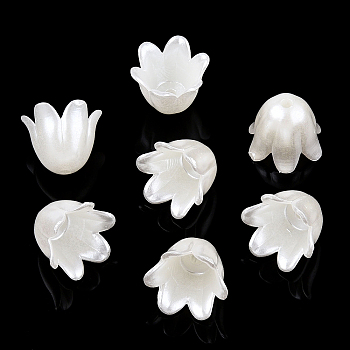 Spray Paint ABS Plastic Imitation Pearl Beads, Flower, Beige, 10x11x8.5mm, Hole: 1.4mm