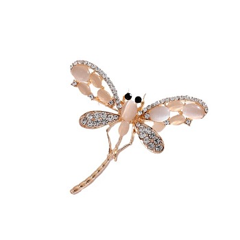 Dragonfly Alloy Crystal Rhinestone Insect Brooch, Light Gold, 56x50mm