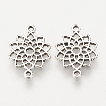 Tibetan Style Alloy Links connectors, Flower, Cadmium Free & Lead Free, Chakra Sahasrara, Antique Silver, 20x14x1.5mm, Hole: 1mm