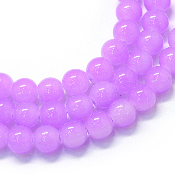 Baking Painted Imitation Jade Glass Round Bead Strands, Medium Orchid, 6.5mm, Hole: 1.5mm, about 145pcs/strand, 31.8 inch