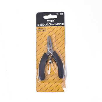 Stainless Steel Mini Diagonal Cutting Pliers, Flush Cutter, Ferronickel, with PVC Handle, Black, 100x85x13mm