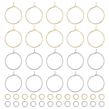 120Pcs 2 Color 316 Surgical Stainless Steel Hoop Earring Findings, Wine Glass Charms Rings, with 240Pcs 304 Stainless Steel Jump Rings, Golden & Stainless Steel Color, 21 Gauge, 15x0.7mm, 60Pcs/color