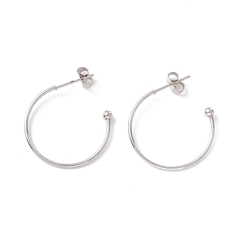 304 Stainless Steel C-shape Stud Earrings, Half Hoop Earrings for Women, Stainless Steel Color, 26x26.5x4mm, Pin: 1mm