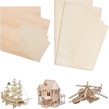 12Pcs 4 Style Basswood Veneer Pieces, Wooden Sheet, for DIY Wood Craft, Mix-shape, Wheat, 10~30x10~20x0.15cm