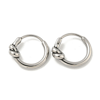 316 Surgical Stainless Steel Hoop Earrings for Women and Men, Ring with knot, Antique Silver, 14x5mm