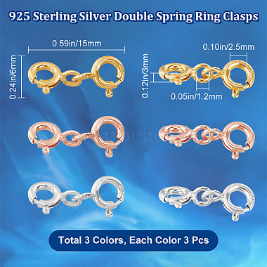 beebeecraft 6pcs 3 couleurs fermoirs à double anneau à ressort en argent sterling(STER-BBC0001-68)-2