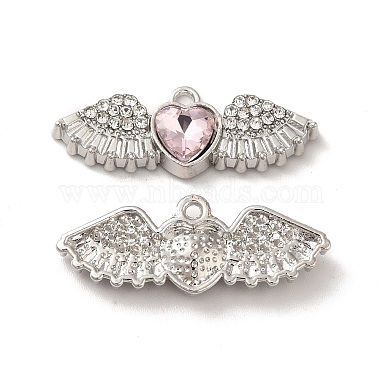 Platinum Pink Heart Alloy+Glass Charms