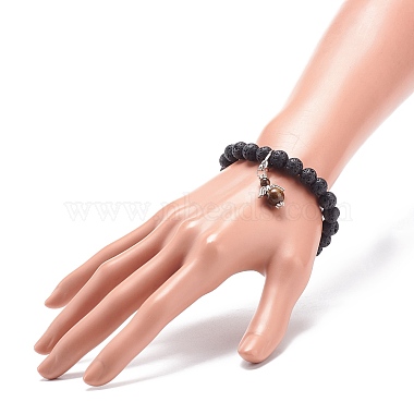 Natural Lava Rock & Gemstone Stretch Bracelet with Alloy Fairy Charms(BJEW-JB08730)-4