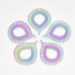 Ion Plating(IP) 201 Stainless Steel Filigree Pendants, Etched Metal Embellishments, teardrop, with Floral, Rainbow Color, 40x32.5x0.2mm, Hole: 1.8mm(X-STAS-S108-34)