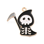 Halloween Theme Alloy Enamel Pendants, Light Gold, Ghost Pattern, 25.5x26x1mm, Hole: 1.8mm(X-ENAM-I053-A03)