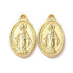 Alloy Pendants, Oval with Nossa Senhora, Long-Lasting Plated, Rack Plating, Cadmium Free & Lead Free, Real 18K Gold Plated, 19.5x11.5x2.5mm, Hole: 1.5mm(FIND-C070-01G)